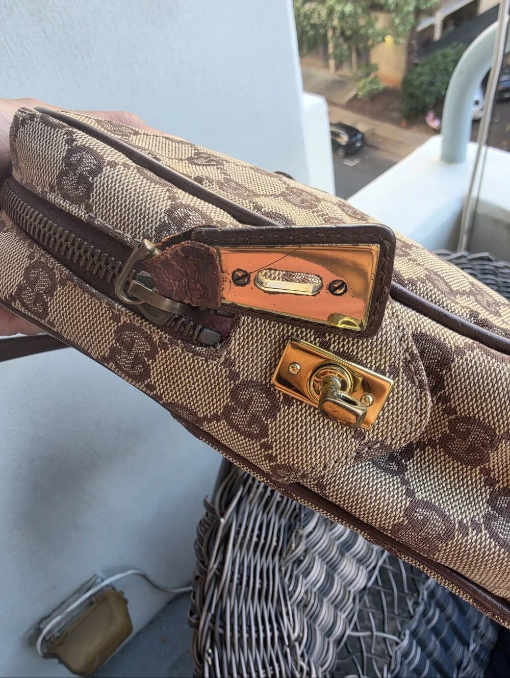 GUCCI Vtg GG Monogram Canvas Tote Briefcase Top Handle Shoulder Bag
